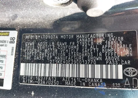 2009 Toyota Matrix S из США, поврежденный, VIN 2T1KE40E29C013770